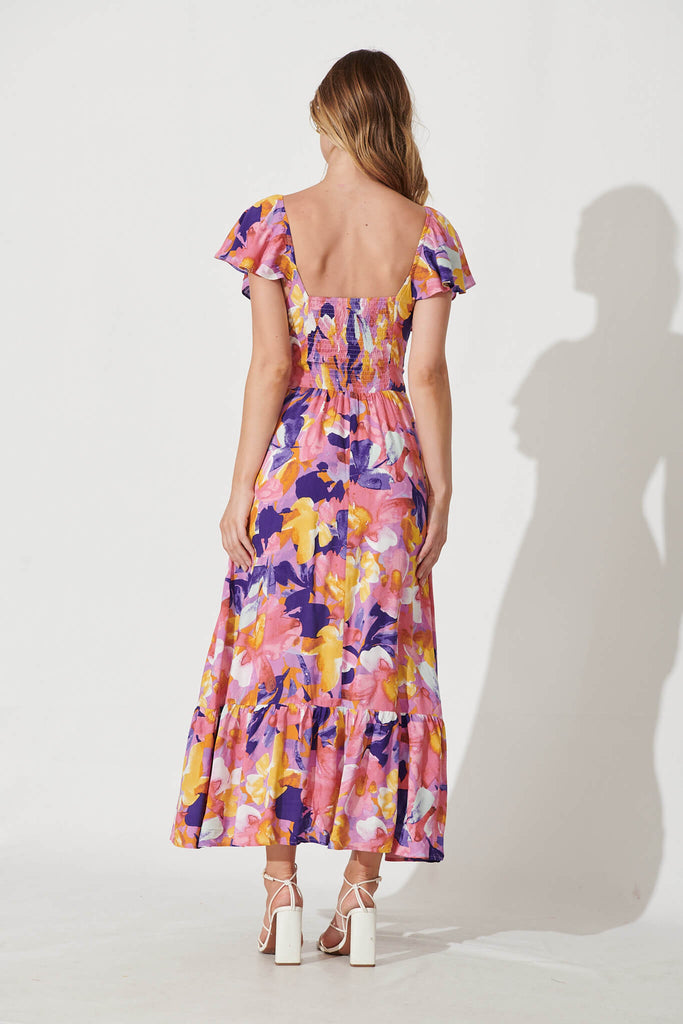 Lilith Midi Dress In Pink And Purple Print - back