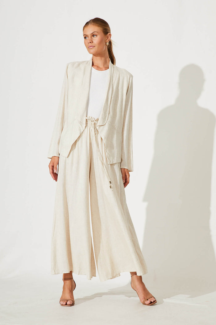 Moresby Blazer In Oatmeal Cotton Linen - full length