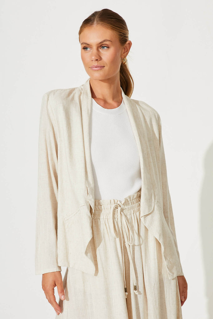 Moresby Blazer In Oatmeal Cotton Linen - front
