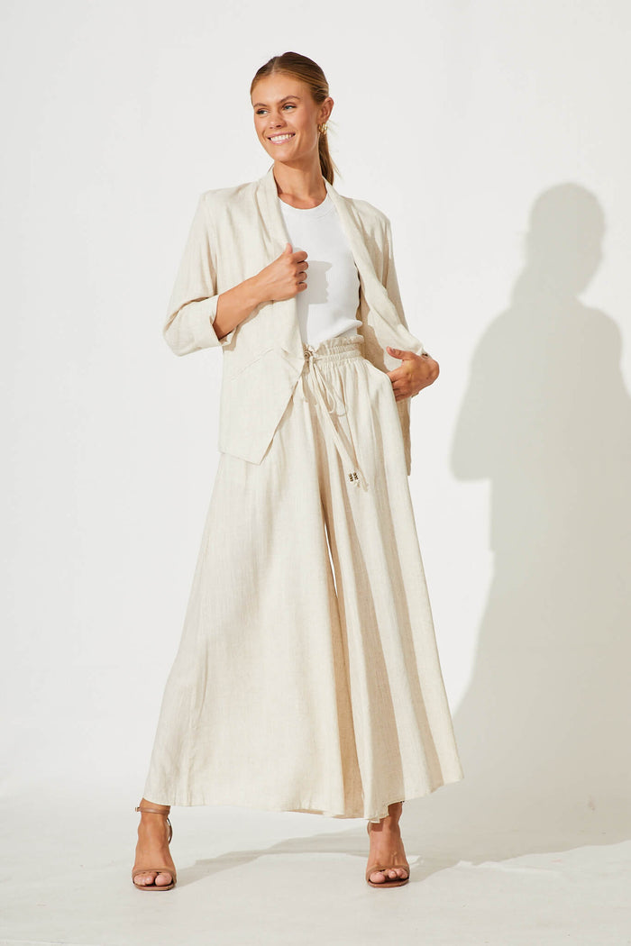 Moresby Blazer In Oatmeal Cotton Linen - full length