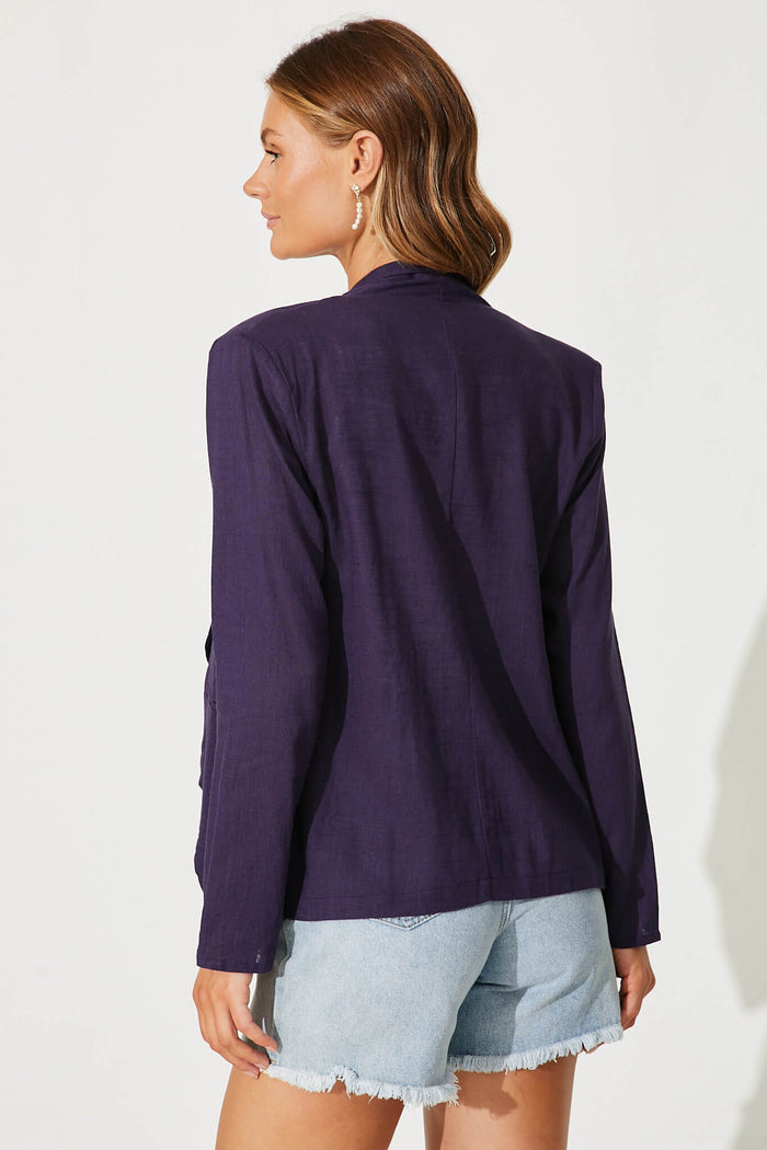 Moresby Blazer In Navy Cotton Linen - back