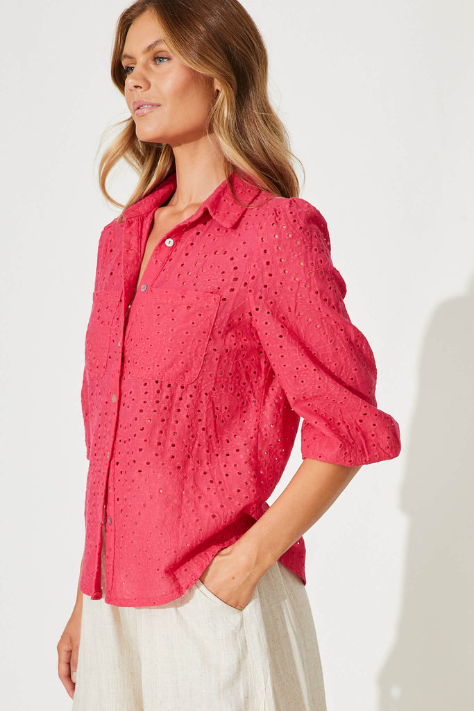 Delight Shirt In Pink Broderie Linen Blend - side