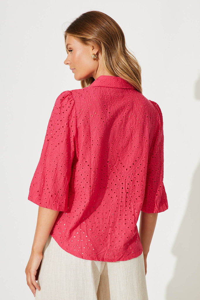 Delight Shirt In Pink Broderie Linen Blend - back
