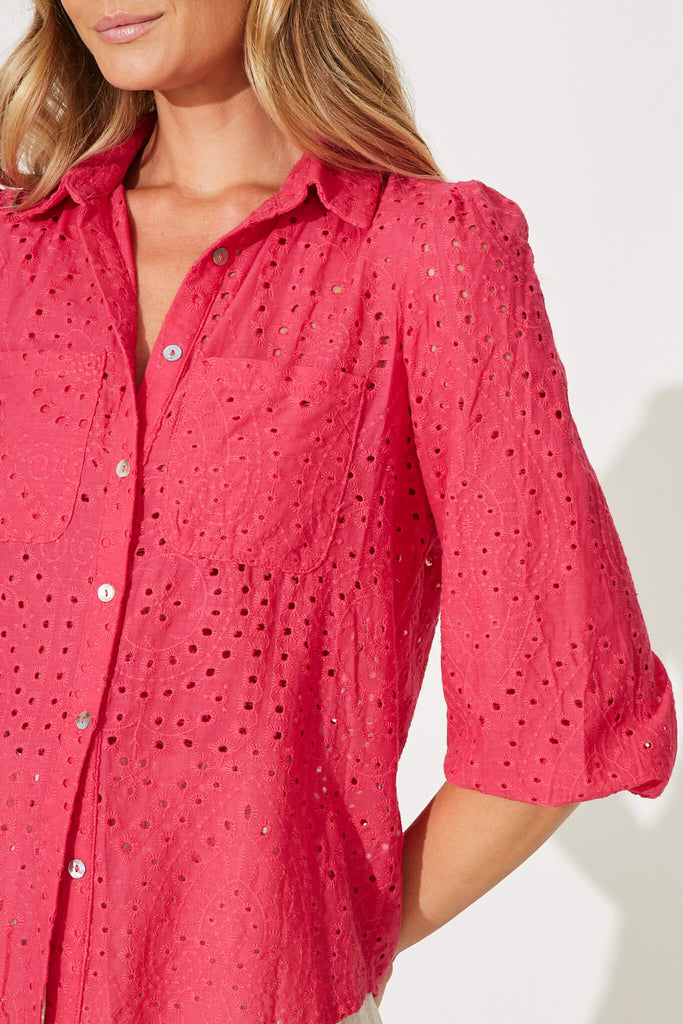 Delight Shirt In Pink Broderie Linen Blend - detail