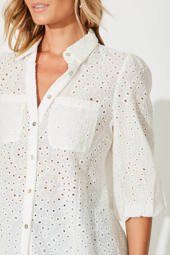 Delight Shirt In White Broderie Linen Blend - detail