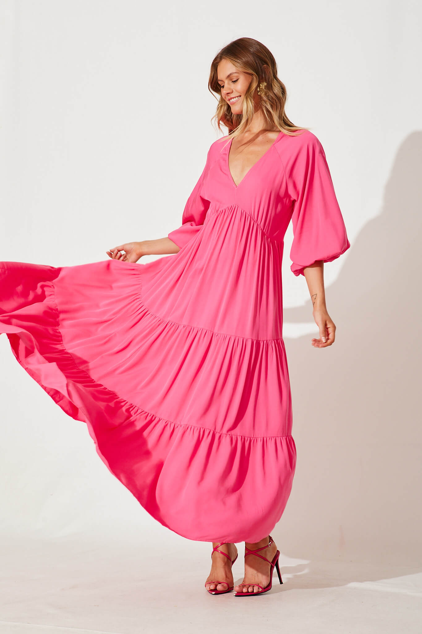 Effortless Maxi Dress In Hot Pink - full length