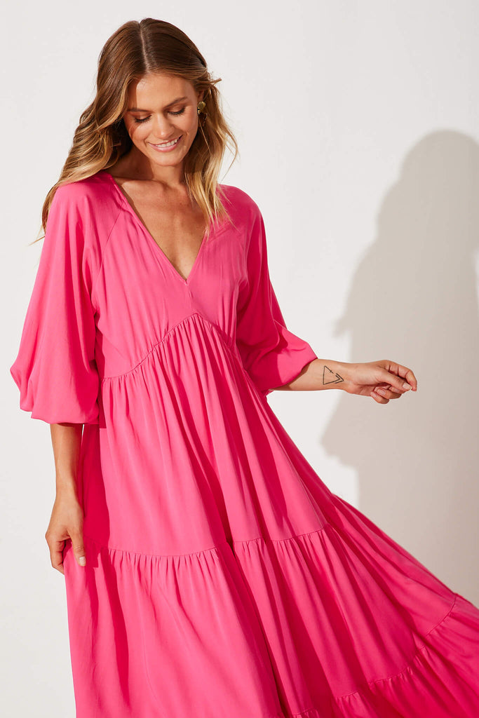 Effortless Maxi Dress In Hot Pink - front