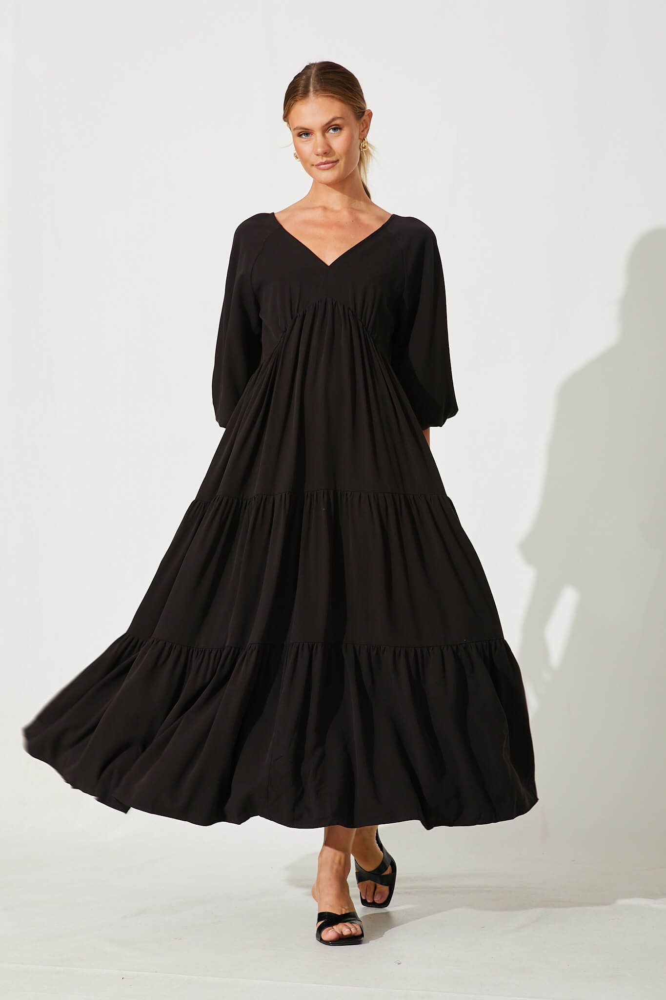 Black tiered maxi dress cheap