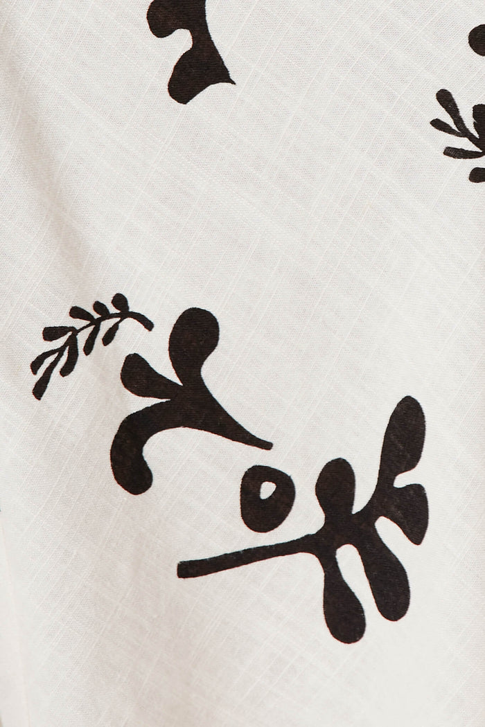 Pheobe Maxi Dress In Pale Pink With Black Print Linen Blend - fabric