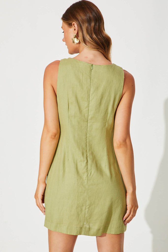 Duet Dress In Olive Pure Linen - back