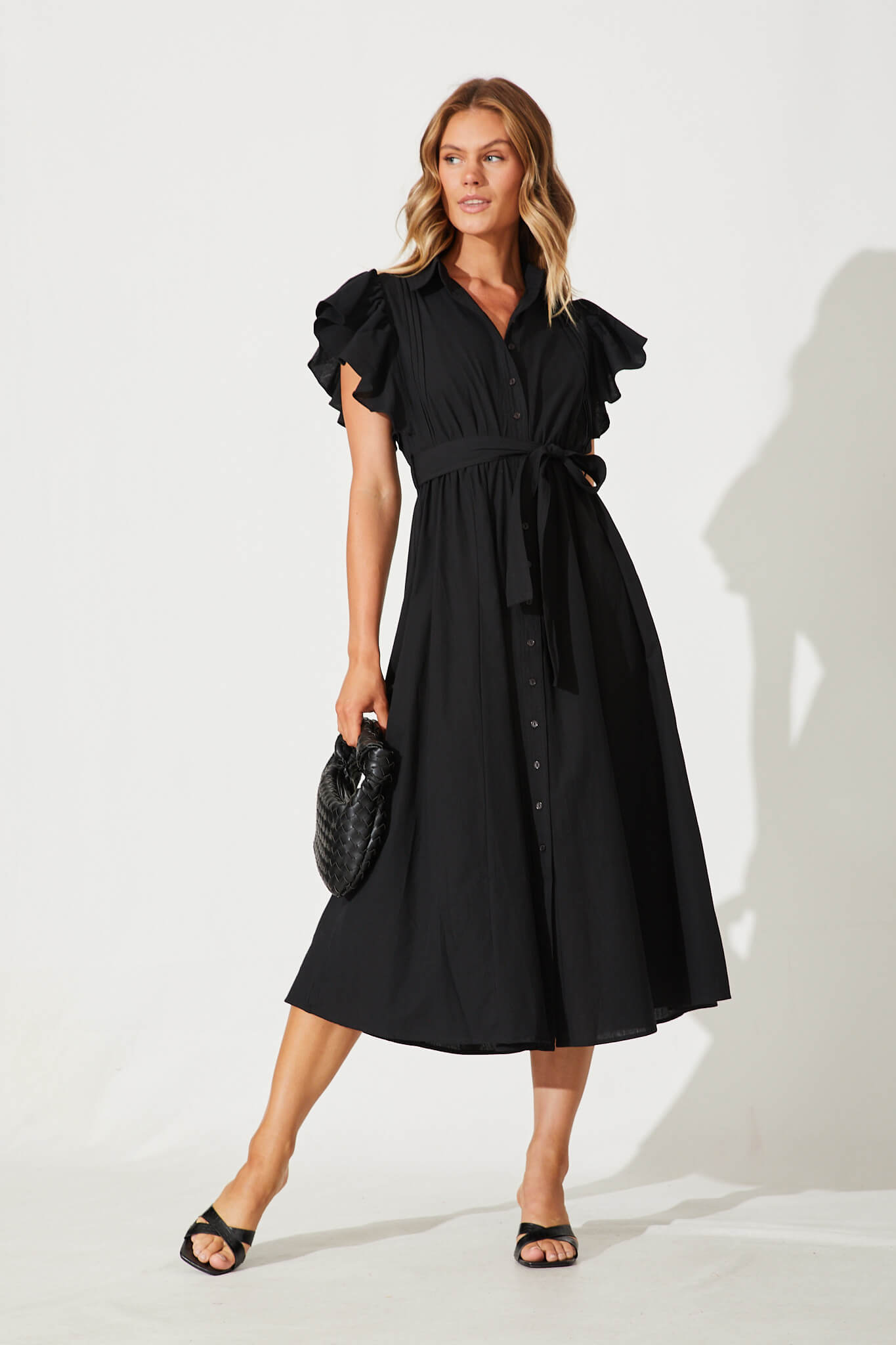 Miles Midi Shirt Dress In Black Cotton St Frock