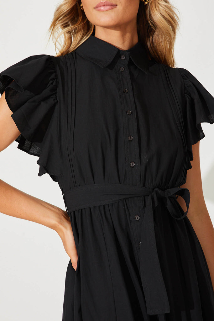 Miles Midi Shirt Dress In Black Cotton - detail