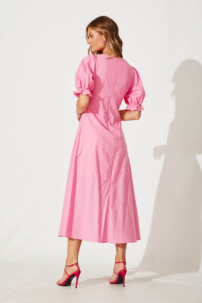 Distant Maxi Dress In Pink Cotton Linen - back