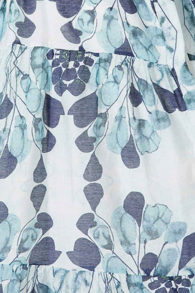 Gallery Midi Dress In Blue Leaf Print Cotton Blend - fabric