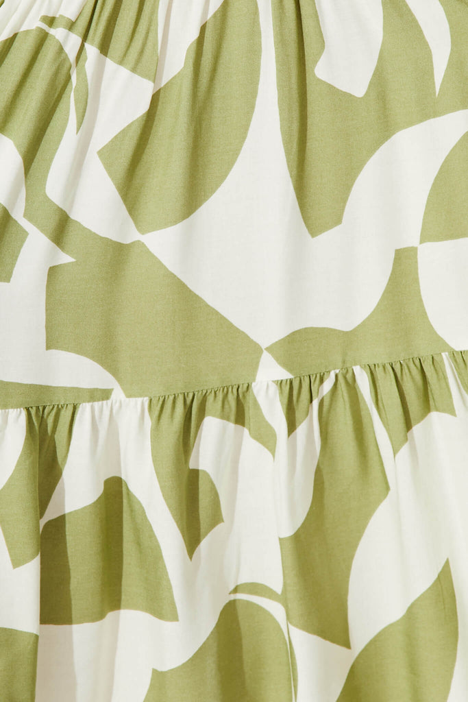 Julieta Dress In Olive And Cream Geometric Print - fabric
