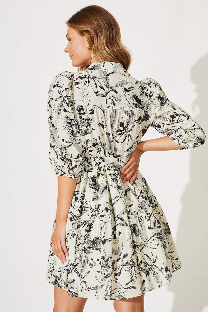 Pearsona Shirt Dress In Cream With Black Sketch Floral - back