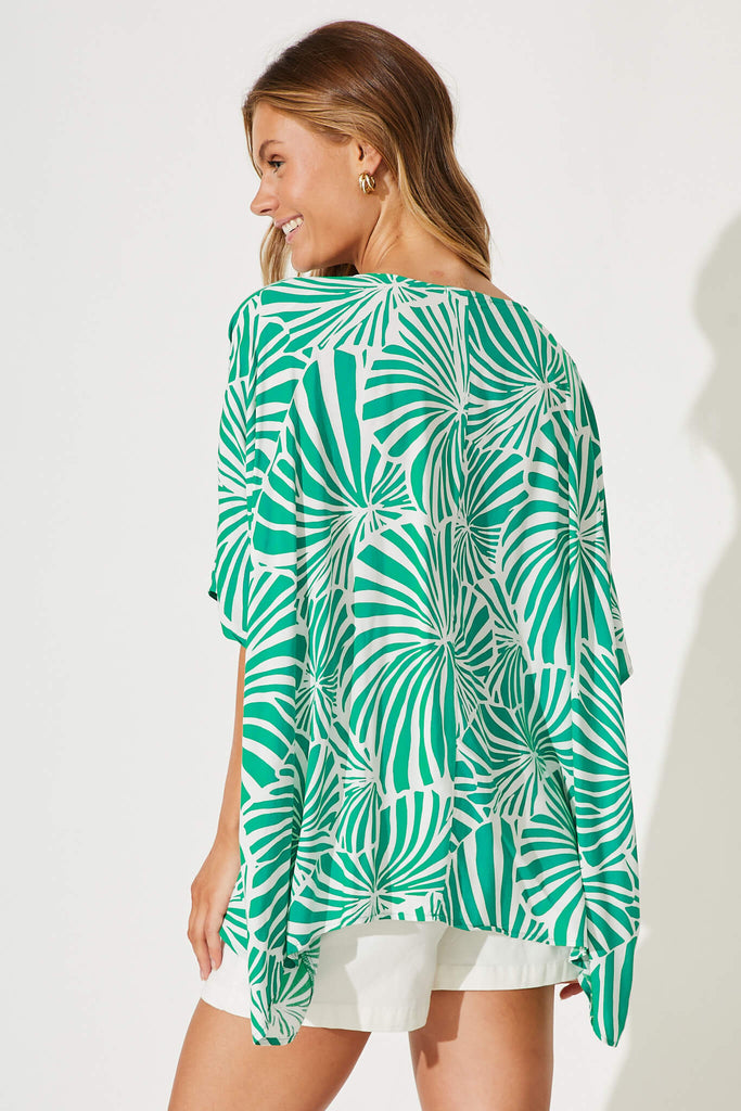 Sonica Top In Green And White Palm Print - back