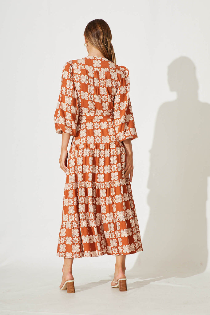 Anouka Maxi Dress In Rust Sun Print Linen Blend - back