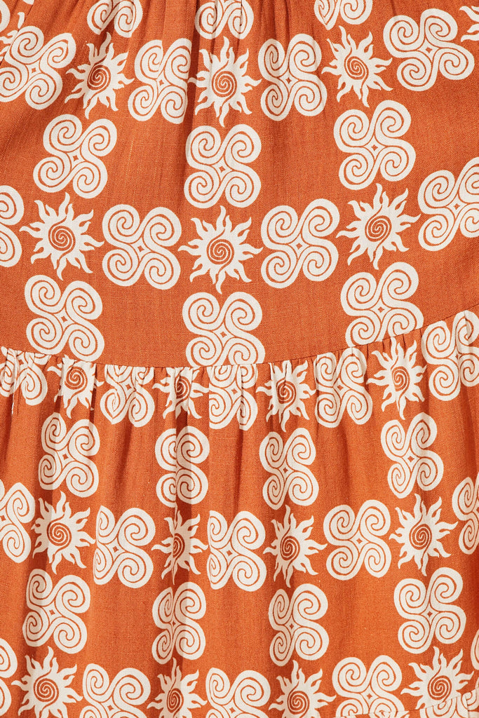 Anouka Maxi Dress In Rust Sun Print Linen Blend - fabric