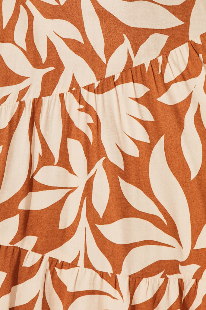 Julian Dress In Brown With Beige Leaf Print - fabric