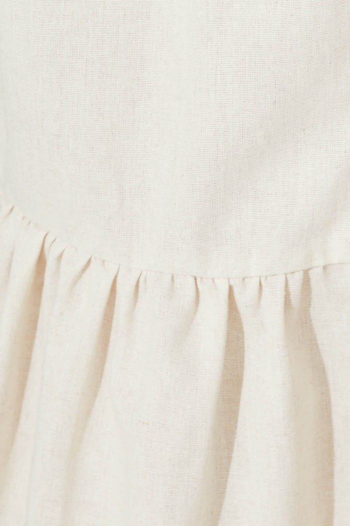 Darina Midi Shirt Dress In Oatmeal With Tan Linen Blend - fabric