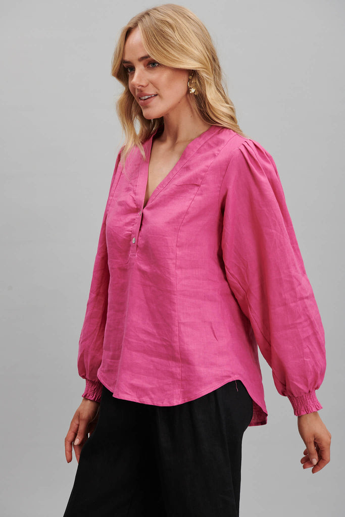 Republica Top In Hot Pink Pure Linen - side
