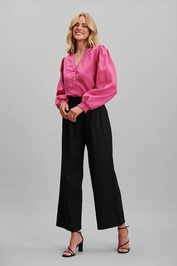 Republica Top In Hot Pink Pure Linen - full length