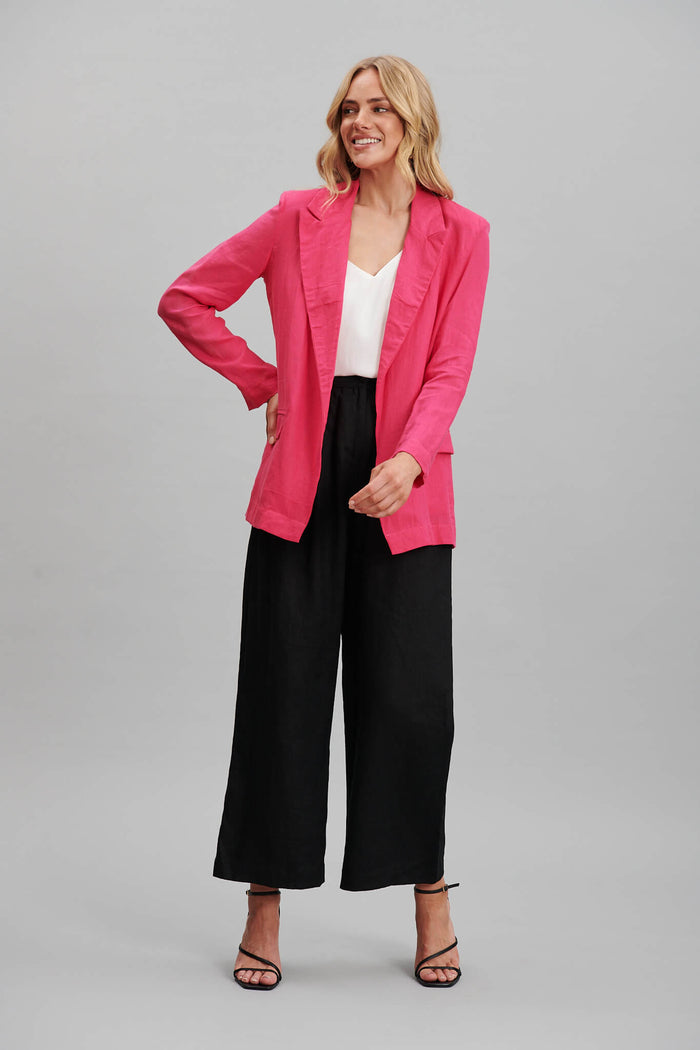 Belmore Blazer In Hot Pink Pure Linen - full length