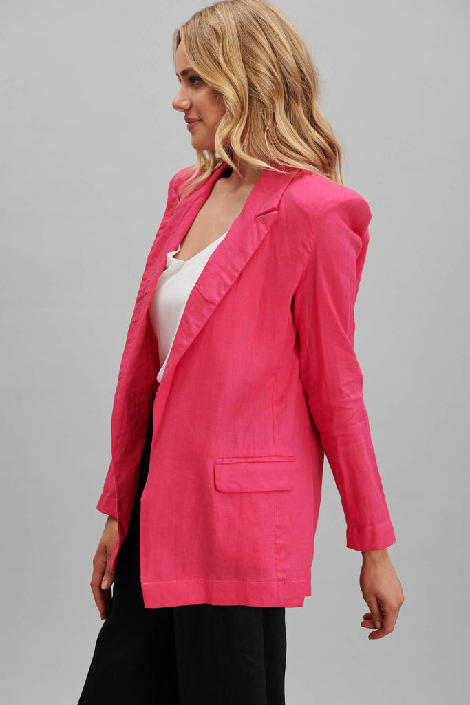Belmore Blazer In Hot Pink Pure Linen - side