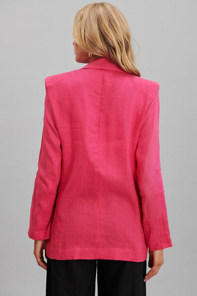 Belmore Blazer In Hot Pink Pure Linen - back