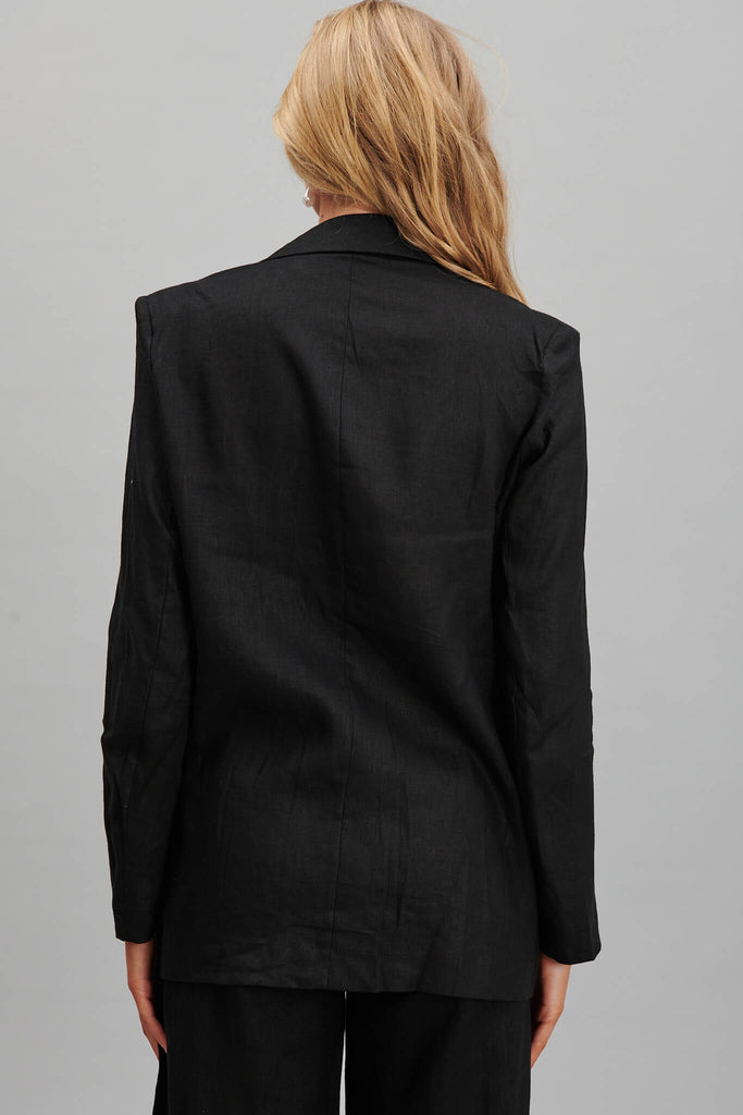 Belmore Blazer In Black Pure Linen - back