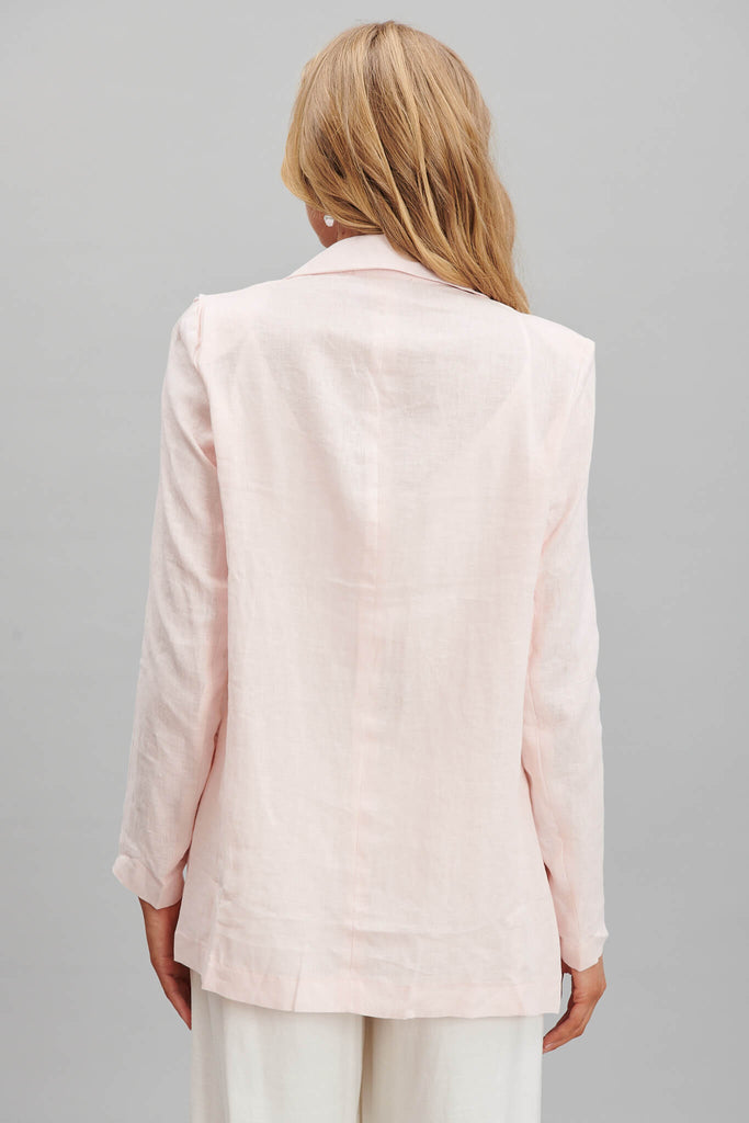Belmore Blazer In Pale Pink Pure Linen - back
