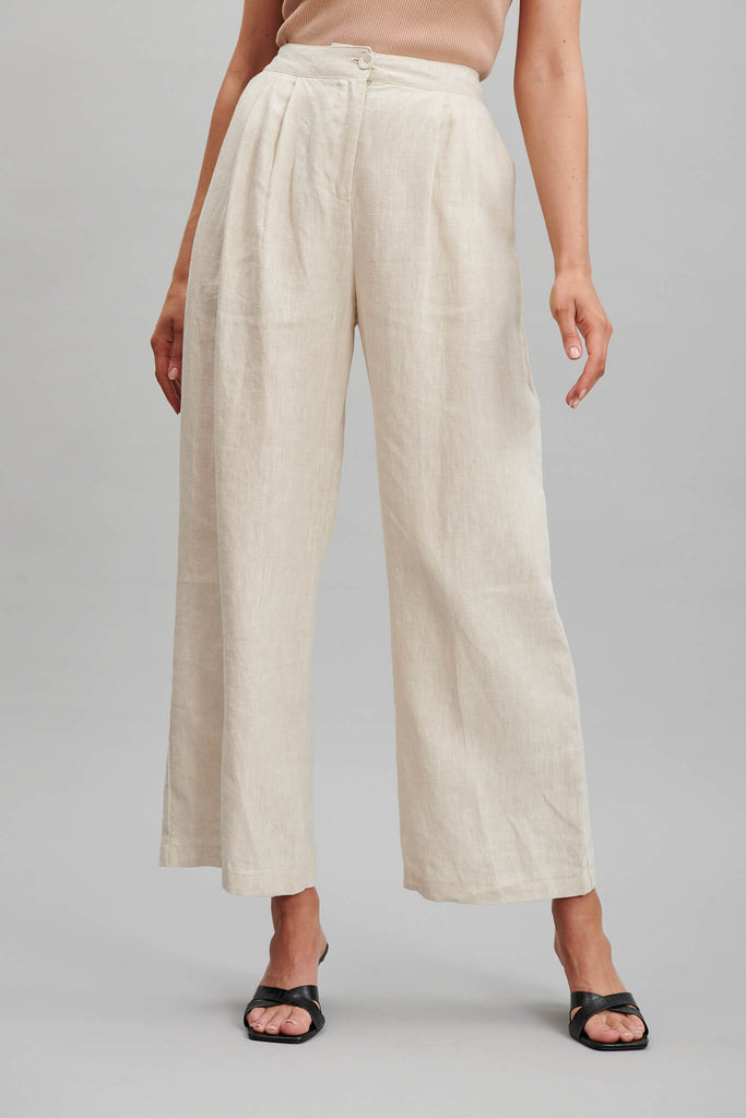 Daytona Pant In Oatmeal Pure Linen - front