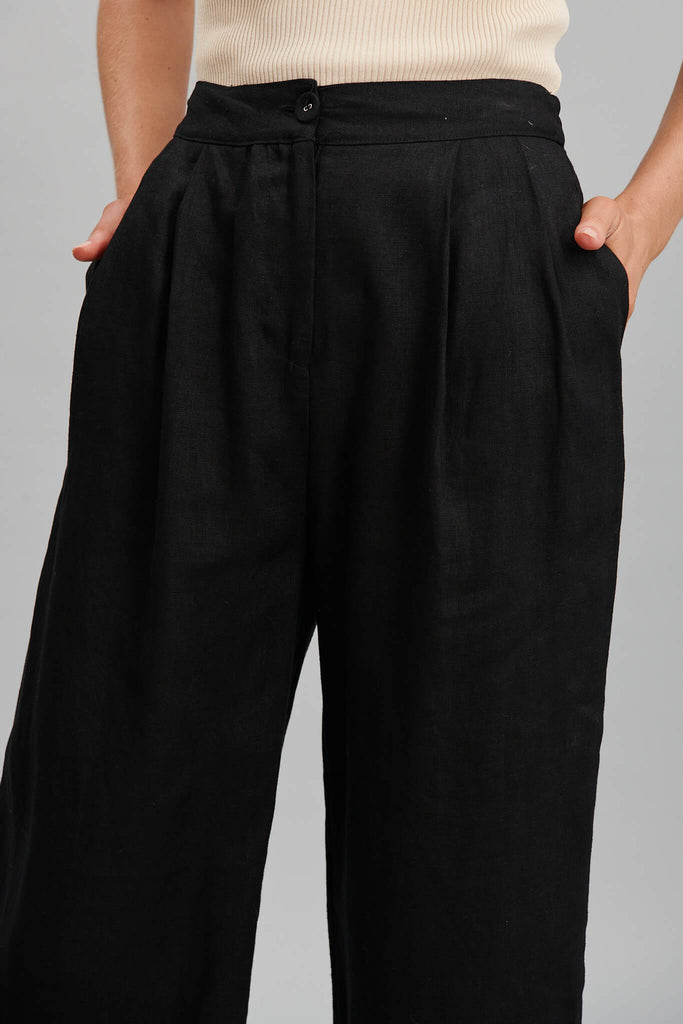 Daytona Pant In Black Pure Linen - detail
