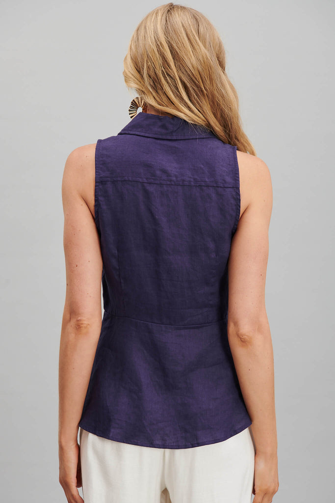 Charma Shirt In Navy Pure Linen - back