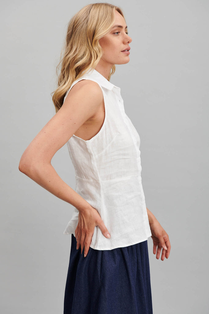 Charma Shirt In White Pure Linen - side