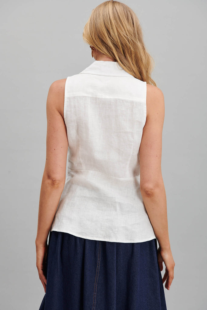 Charma Shirt In White Pure Linen - back