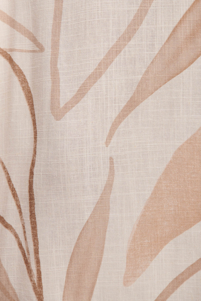 Emotions Maxi Dress In Beige Leaf Print Linen Blend - fabric