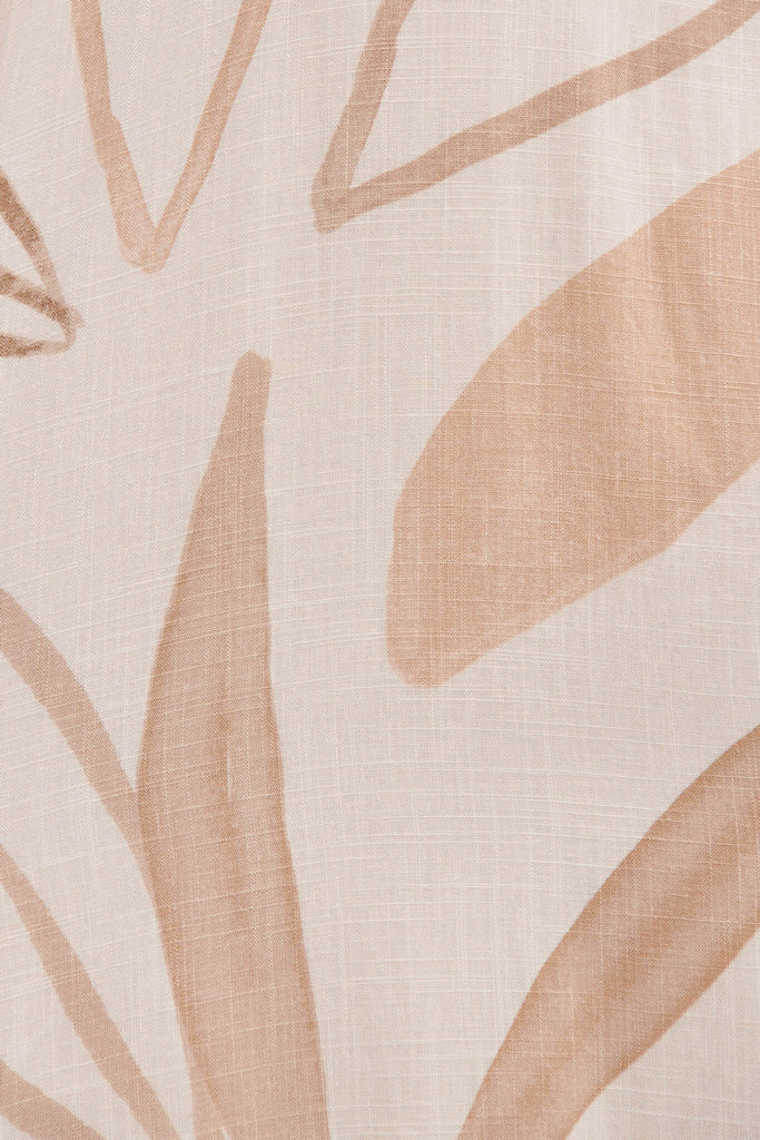 Zeta Midi Dress In Beige Leaf Print Linen Blend - fabric