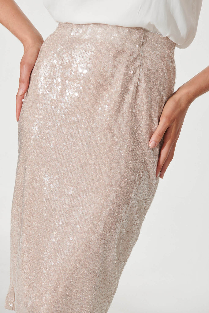 Astara Midi Skirt In Blush Sequin - detail