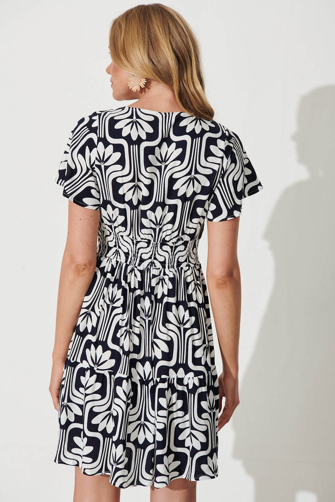 Julien Dress In Black With White Print - back
