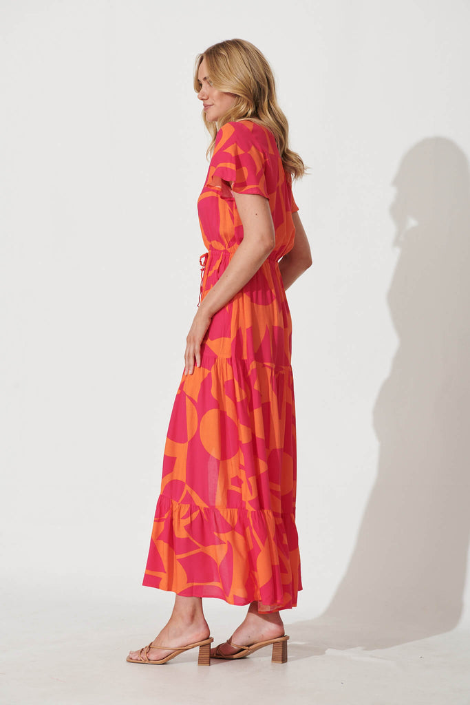 Clairie Maxi Dress In Tangerine With Pink Print - side