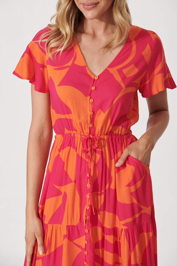 Clairie Maxi Dress In Tangerine With Pink Print - detail