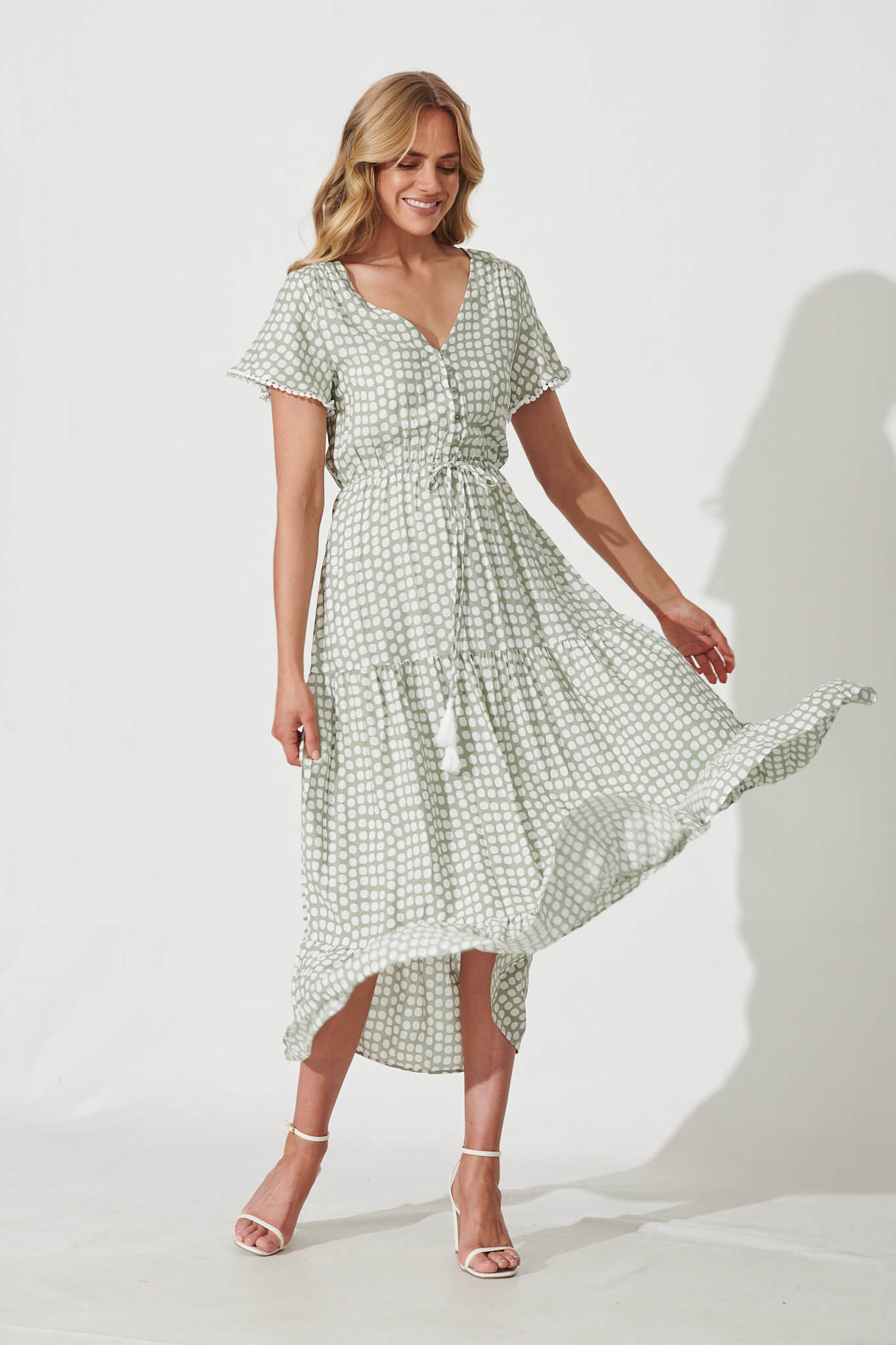 Green and white polka dot dress clearance
