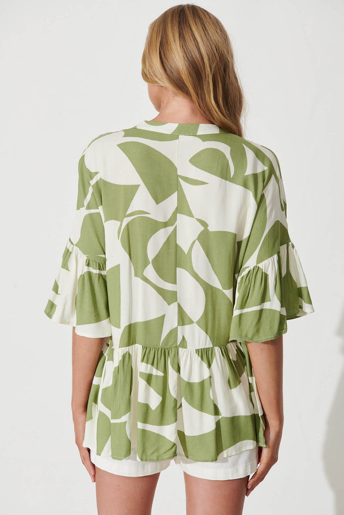 Relia Top In Olive And Cream Geometric Print - back