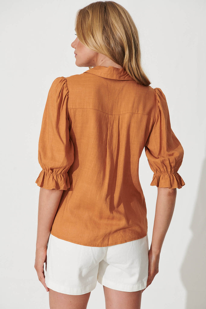 Lindy Shirt In Rust Linen Blend - back