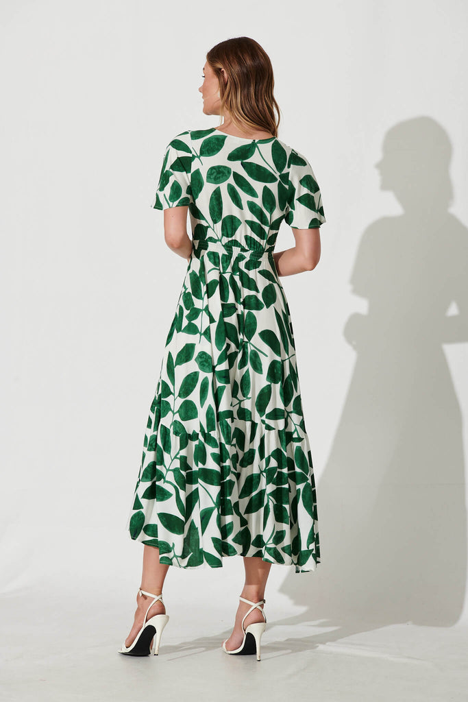 Nevada Maxi Dress In Cream With Green Leaf Print - back