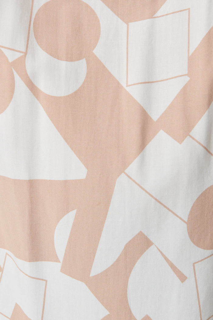 Rossa Top In Beige And White Geometric Print - fabric