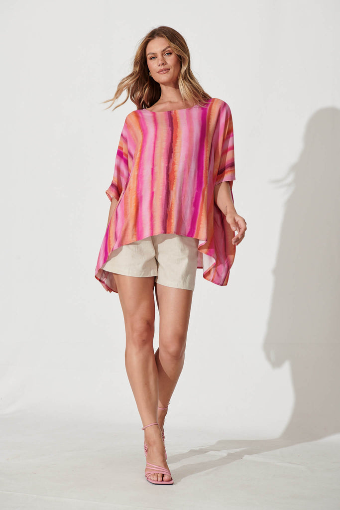 Sonica Top In Pink With Orange Stripe - full length