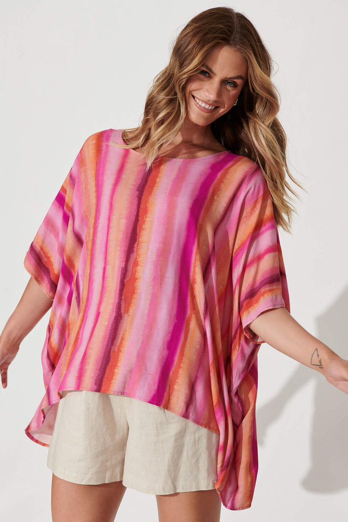 Sonica Top In Pink With Orange Stripe - front